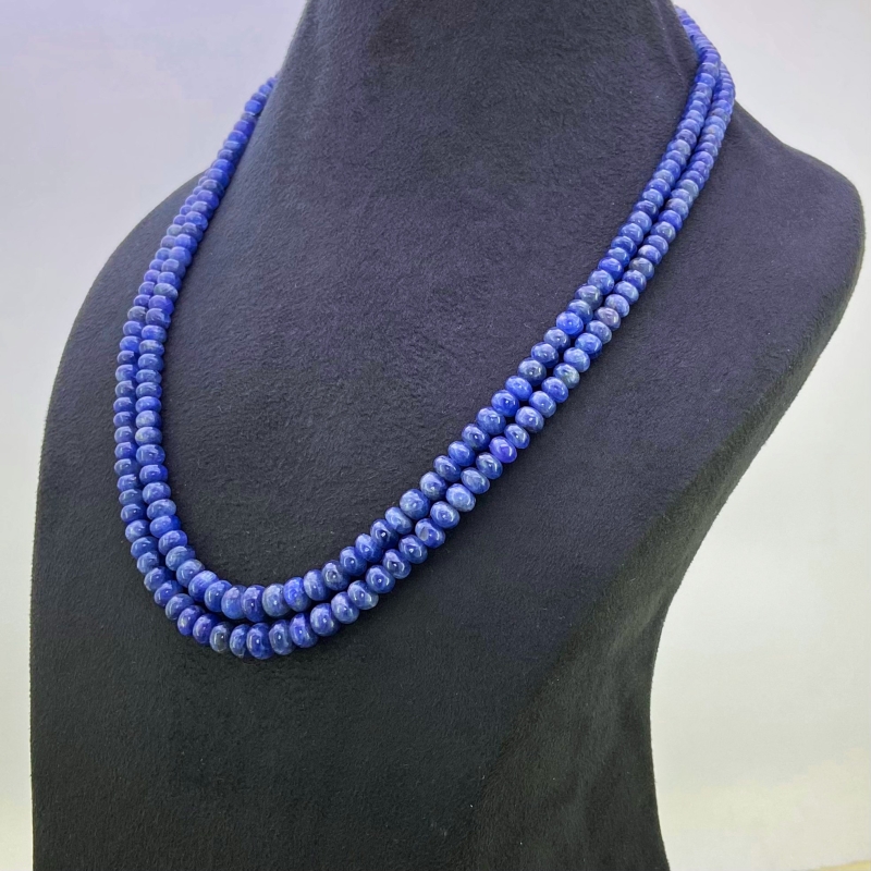 Blue Sapphire 5-8mm Smooth Rondelle Shape A Grade Multi Strand Beads Necklace - Total 2 Strands of 18-19 inch.