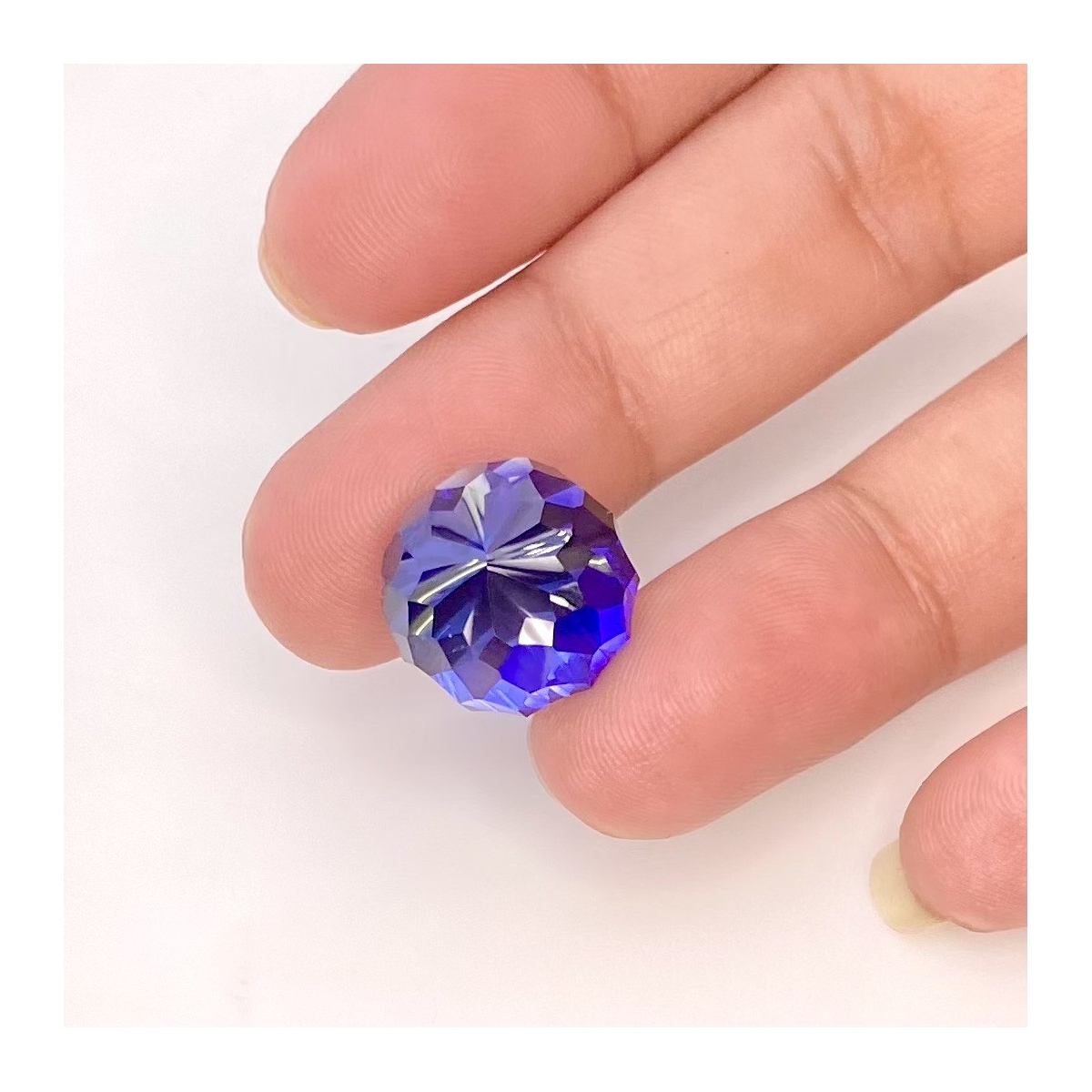 Lab Blue Sapphire 16mm Concave Cut Round AAA Grade Loose Cabochon - 159292
