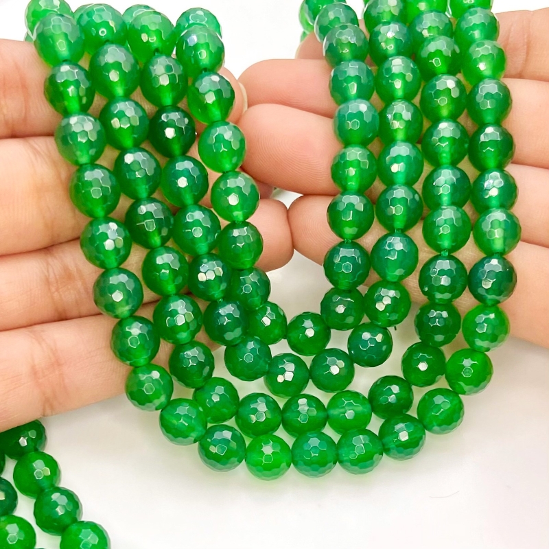Green Chalcedony 8mm Faceted Round AAA Grade Gemstone Beads Strand - 18339