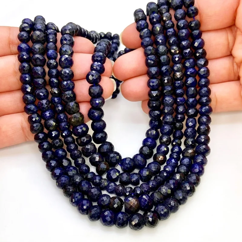 Dyed Sapphire (Corundum) 4-9mm Faceted Rondelle Shape AA Grade Gemstone Beads Lot - Total 5 Strands of 15 inch.