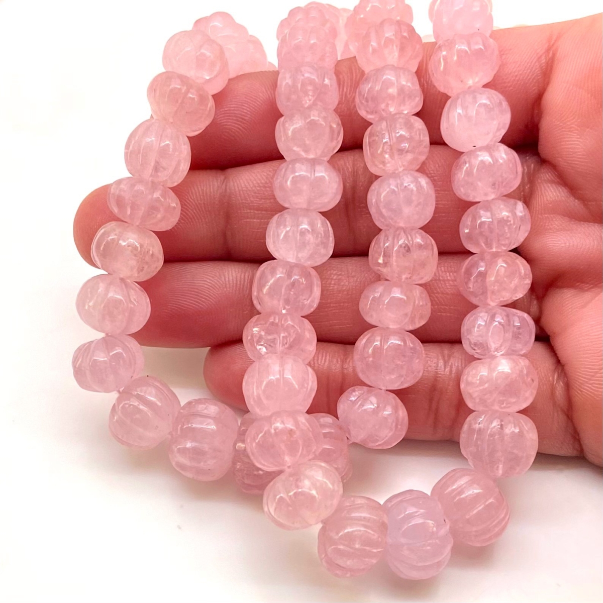 Strawberry Quartz 7-13mm Carved Melon A+ Grade Gemstone Beads