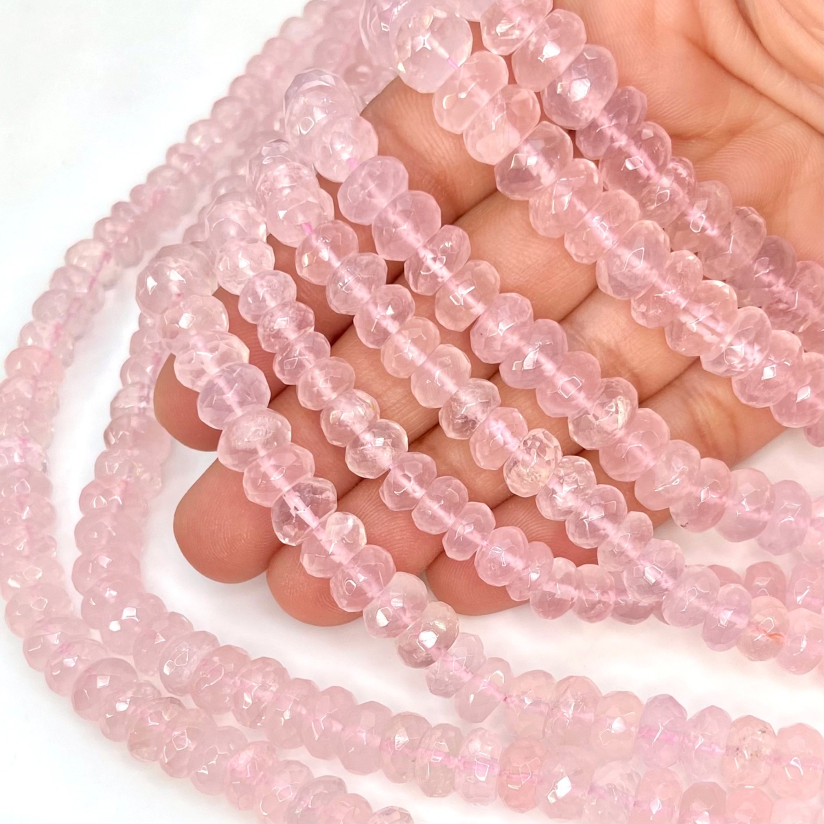 Natural Rose Quartz Gemstone Smooth/Matte/Faceted Rondelle Loose Beads – AD  Beads