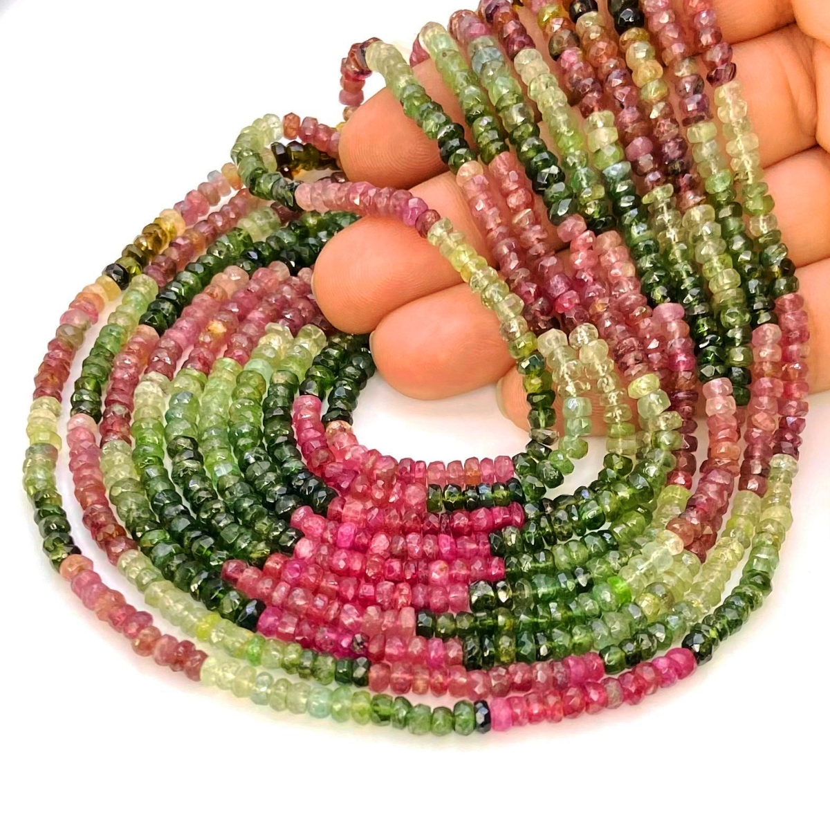 Multi Color Tourmaline 4mm Faceted Rondelle A+ Grade Gemstone Beads Strand  - 157892