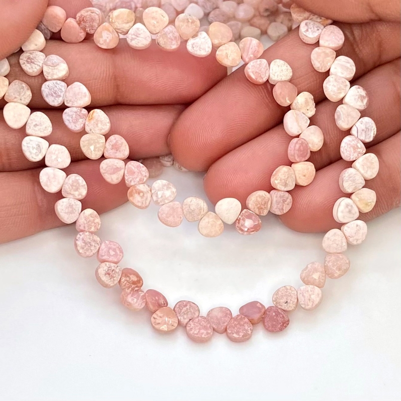 Pink Opal 5mm Briolette Heart AA Grade Gemstone Beads Strand - 158981